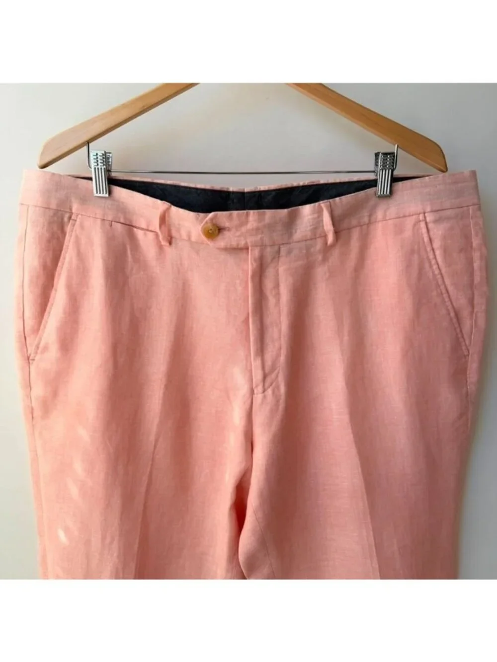 Todd Snyder Mens Linen Dress Pants 38x32 Salmon Pink Flat Front Tapered K69